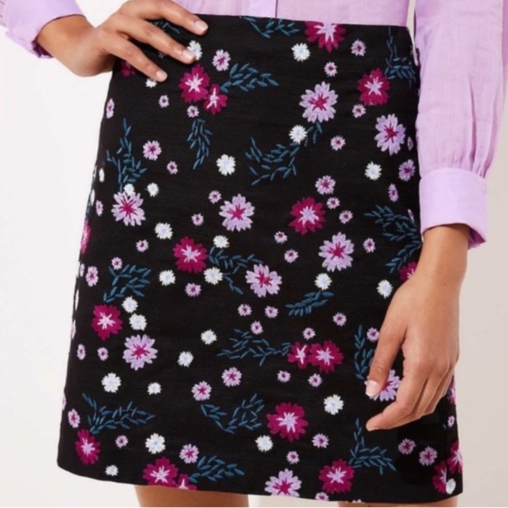 LOFT Black Skirt with Pink and Blue Floral Design